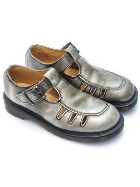 Dr. Martens Vintage 90’s Rare Metallic Pewter Leather 8251 Mary Jane Shoes US 7